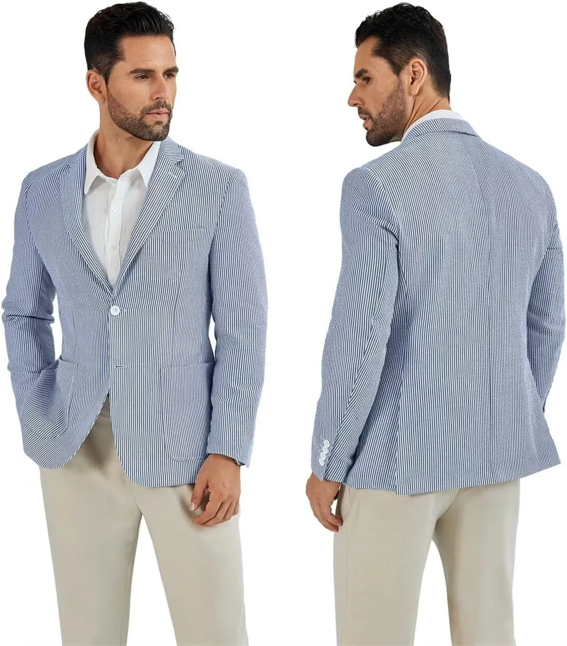 Seersucker Mens Suit Jacket Slim Fit Casual Blazer Summer Sport Coats Wedding Suits Jackets Prom Tuxedo Blazers