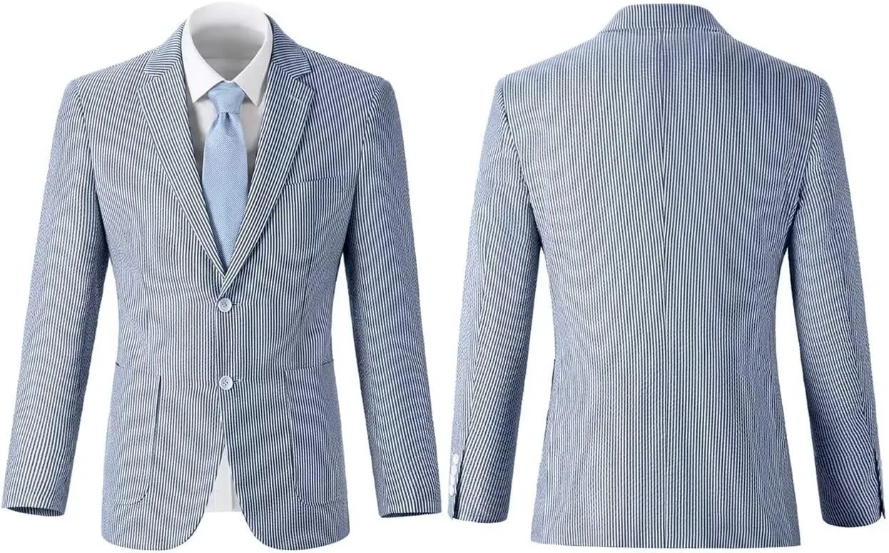 Seersucker Mens Suit Jacket Slim Fit Casual Blazer Summer Sport Coats Wedding Suits Jackets Prom Tuxedo Blazers