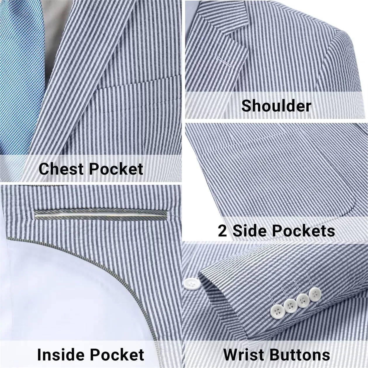 Seersucker Mens Suit Jacket Slim Fit Casual Blazer Summer Sport Coats Wedding Suits Jackets Prom Tuxedo Blazers