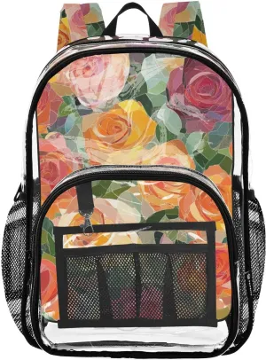 senya Transparent School Bag Abstract Yellow Roses Travel Backpack With Water-Resistant PVC Plastic Clear Bagpack
