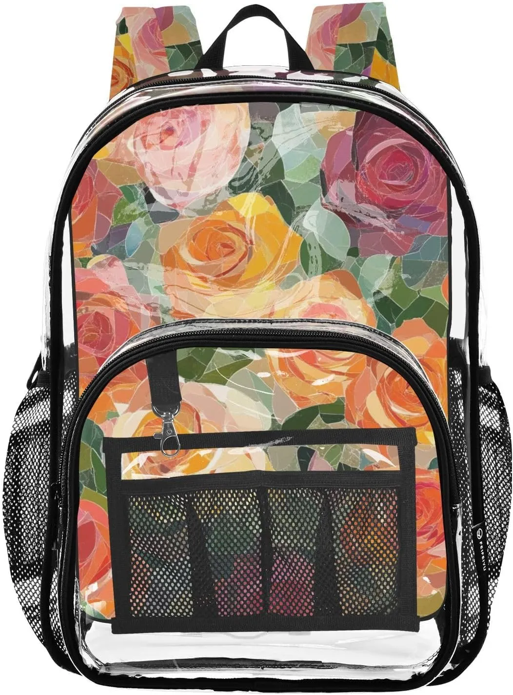 senya Transparent School Bag Abstract Yellow Roses Travel Backpack With Water-Resistant PVC Plastic Clear Bagpack