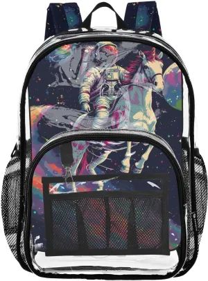 senya Transparent School Bag Astronaut Rides Unicorn Travel Backpack With Water-Resistant PVC Plastic Clear Bagpack