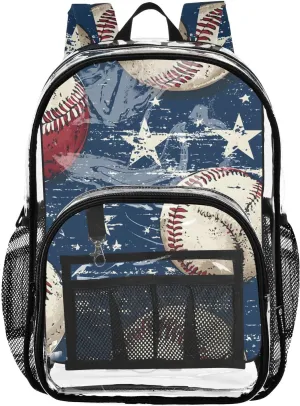 senya Transparent School Bag Baseball White Stars Travel Backpack With Water-Resistant PVC Plastic Clear Bagpack