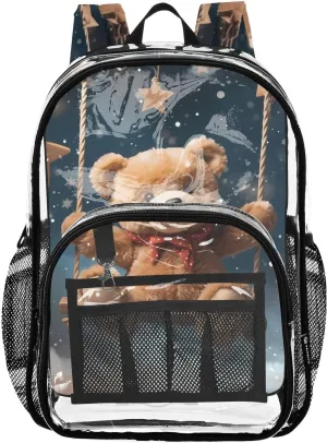 senya Transparent School Bag Bear Swing Travel Backpack With Water-Resistant PVC Plastic Clear Bagpack