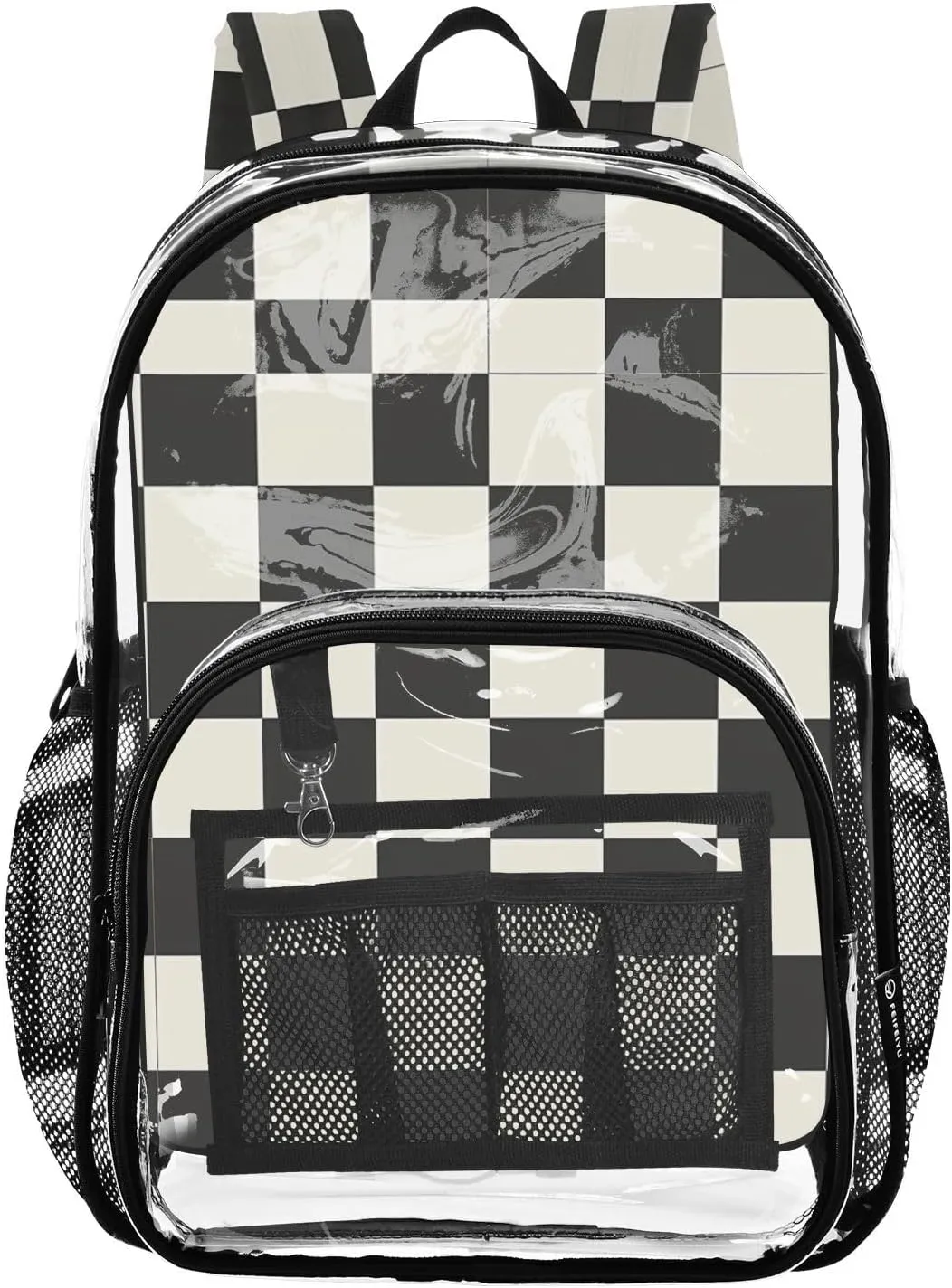 senya Transparent School Bag Black-white Lattice Travel Backpack With Water-Resistant PVC Plastic Clear Bagpack