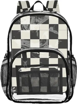 senya Transparent School Bag Black-white Lattice Travel Backpack With Water-Resistant PVC Plastic Clear Bagpack