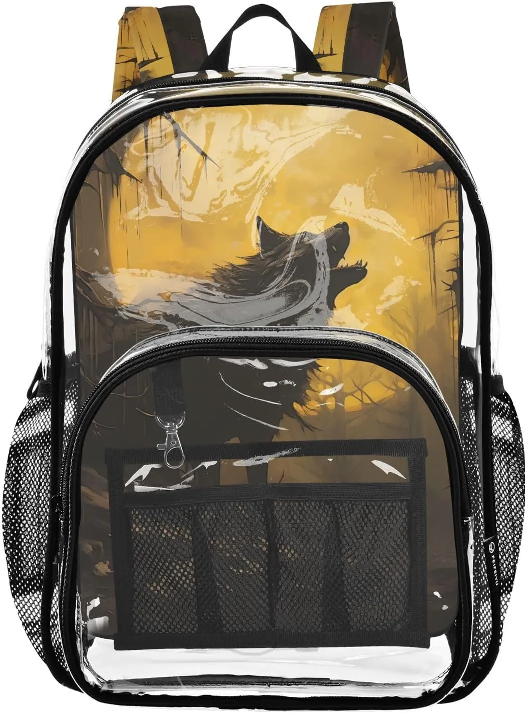 senya Transparent School Bag Black Wolf Roar Travel Backpack With Water-Resistant PVC Plastic Clear Bagpack