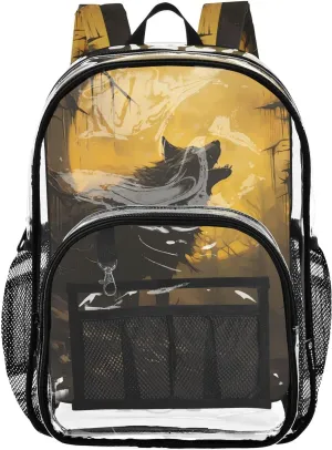 senya Transparent School Bag Black Wolf Roar Travel Backpack With Water-Resistant PVC Plastic Clear Bagpack