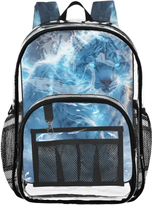 senya Transparent School Bag Blue Angry Tiger Travel Backpack With Water-Resistant PVC Plastic Clear Bagpack
