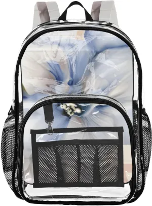 senya Transparent School Bag Blue Flower Tiles Travel Backpack With Water-Resistant PVC Plastic Clear Bagpack