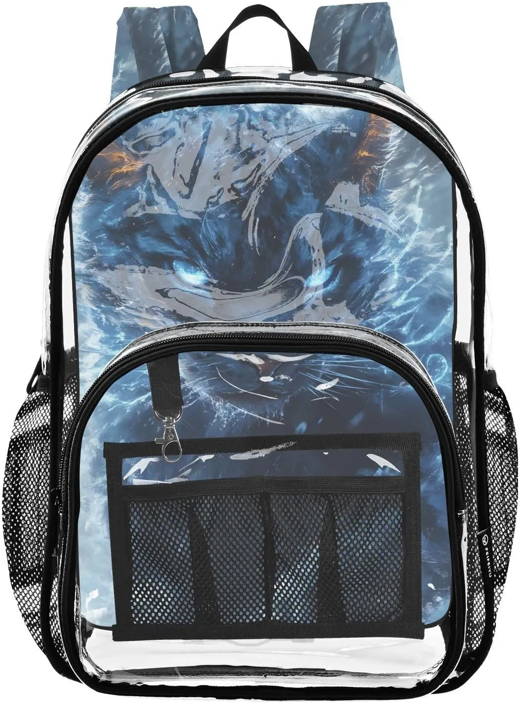 senya Transparent School Bag Blue Glowing Cheetah Travel Backpack With Water-Resistant PVC Plastic Clear Bagpack