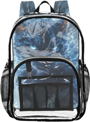 senya Transparent School Bag Blue Glowing Cheetah Travel Backpack With Water-Resistant PVC Plastic Clear Bagpack