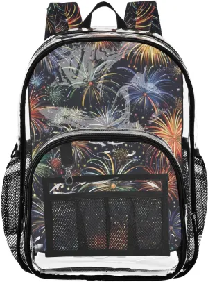 senya Transparent School Bag Bright Fireworks Travel Backpack With Water-Resistant PVC Plastic Clear Bagpack
