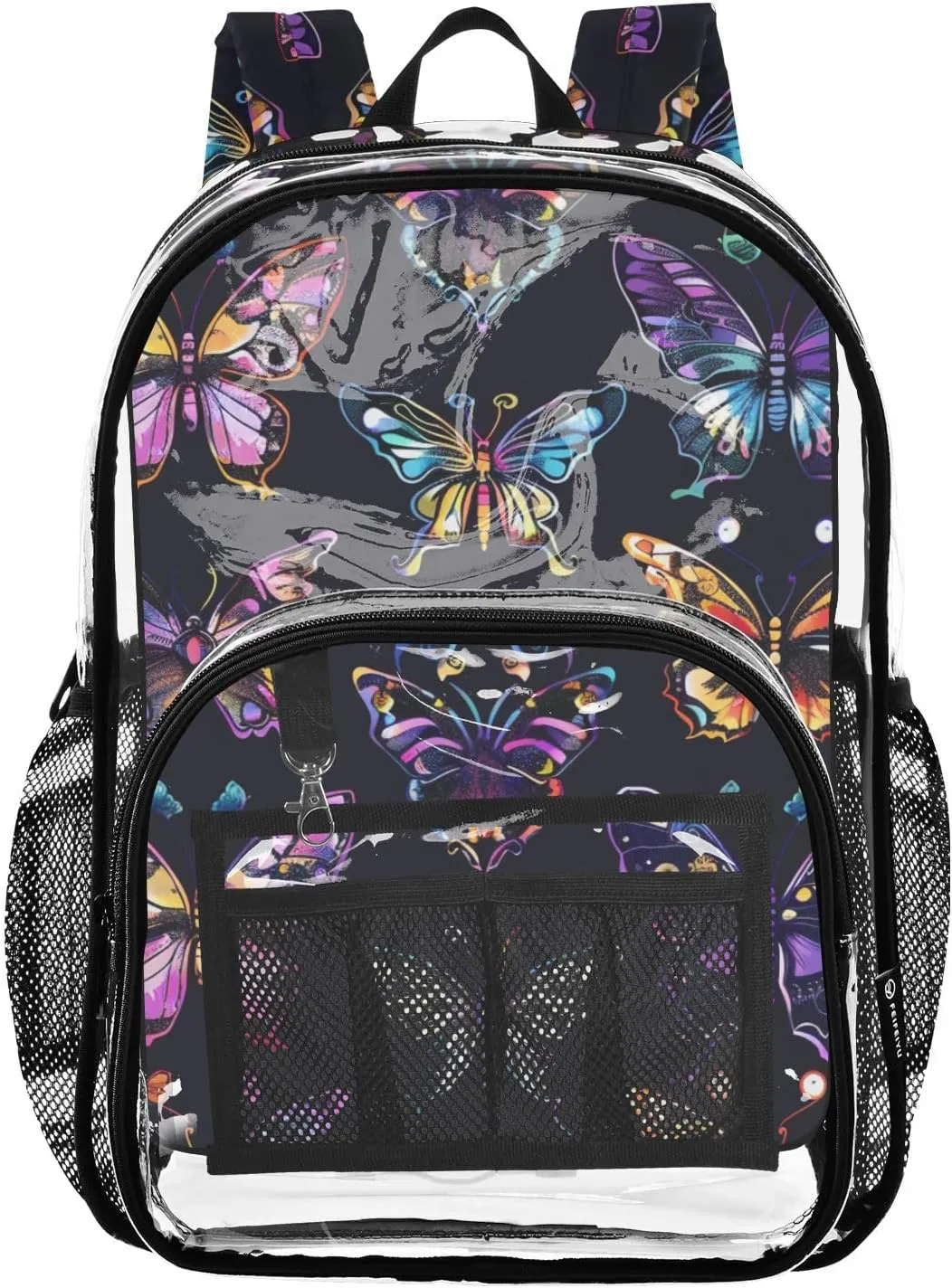 senya Transparent School Bag Butterflies Neon Lights Travel Backpack With Water-Resistant PVC Plastic Clear Bagpack