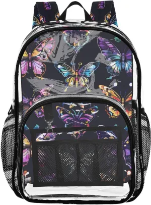 senya Transparent School Bag Butterflies Neon Lights Travel Backpack With Water-Resistant PVC Plastic Clear Bagpack