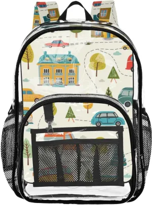 senya Transparent School Bag Car House Route Travel Backpack With Water-Resistant PVC Plastic Clear Bagpack