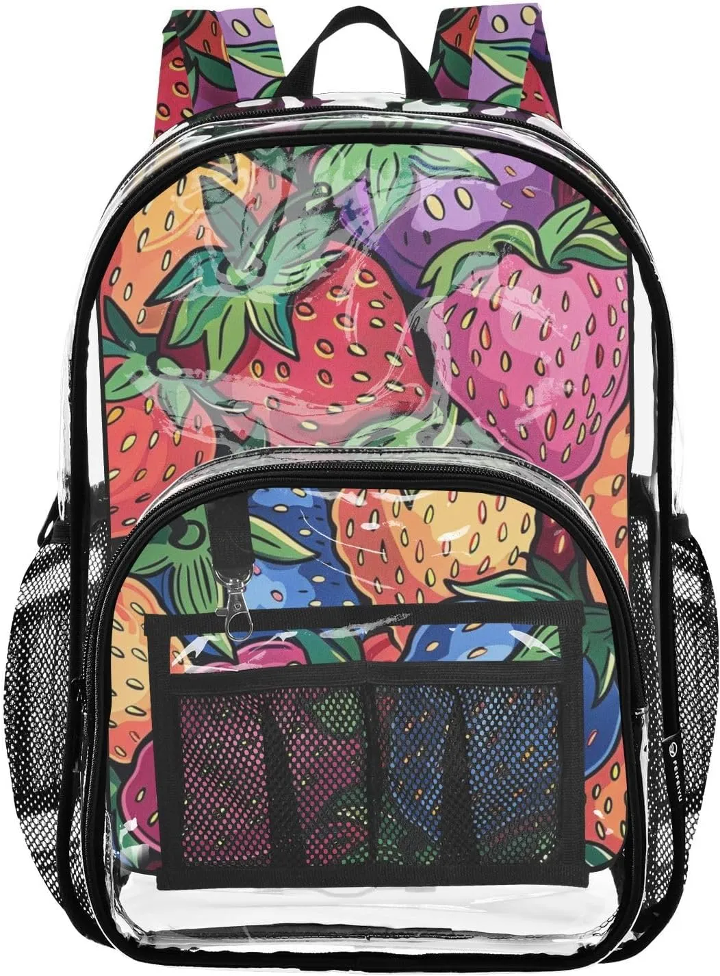 senya Transparent School Bag Cartoon Colorful Strawberries Travel Backpack With Water-Resistant PVC Plastic Clear Bagpack
