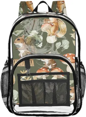 senya Transparent School Bag Cartoon Squirrels Mushrooms Travel Backpack With Water-Resistant PVC Plastic Clear Bagpack