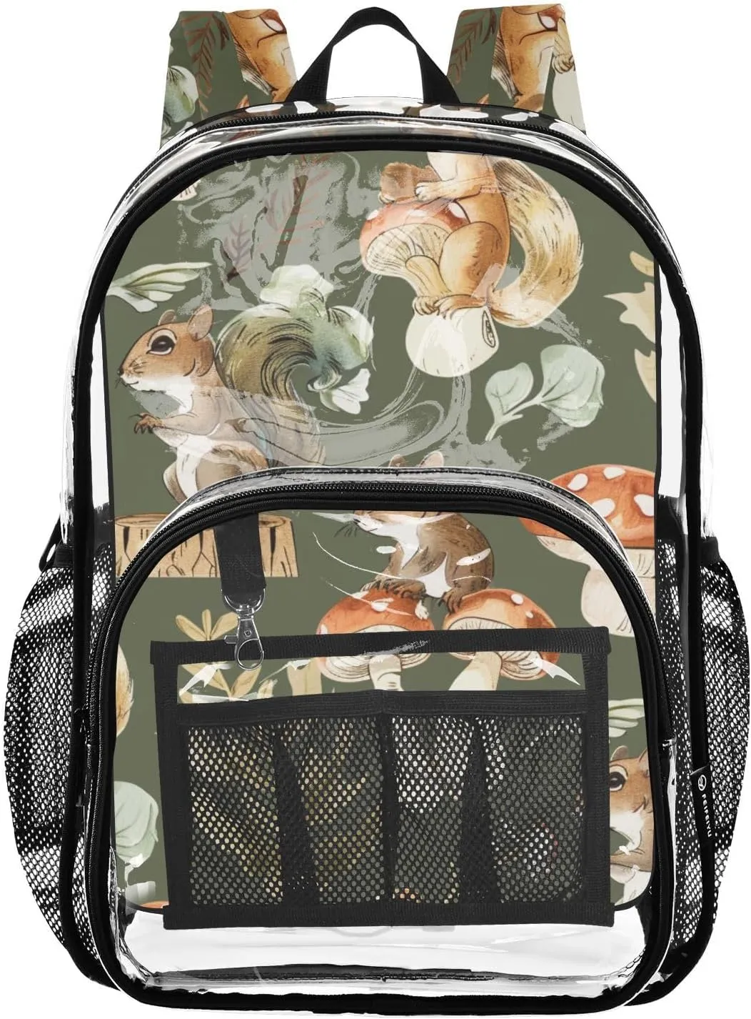 senya Transparent School Bag Cartoon Squirrels Mushrooms Travel Backpack With Water-Resistant PVC Plastic Clear Bagpack