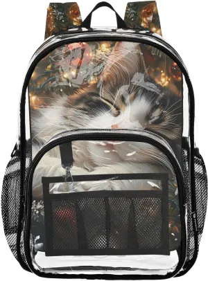 senya Transparent School Bag Cat Colored Balls Travel Backpack With Water-Resistant PVC Plastic Clear Bagpack