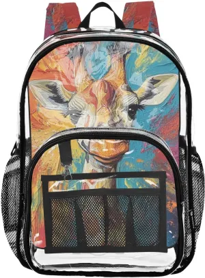 senya Transparent School Bag Colorful Doodle Giraffe Travel Backpack With Water-Resistant PVC Plastic Clear Bagpack