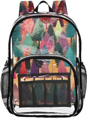 senya Transparent School Bag Colorful Forest Travel Backpack With Water-Resistant PVC Plastic Clear Bagpack