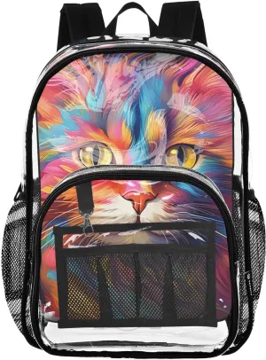 senya Transparent School Bag Colorful Plush Cat Travel Backpack With Water-Resistant PVC Plastic Clear Bagpack