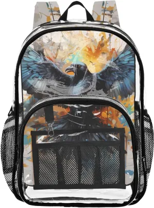 senya Transparent School Bag Crow Color Doodle Travel Backpack With Water-Resistant PVC Plastic Clear Bagpack