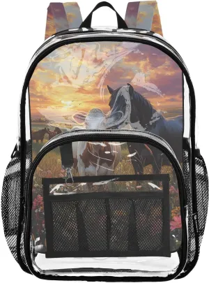 senya Transparent School Bag Dark Horse Cow Travel Backpack With Water-Resistant PVC Plastic Clear Bagpack