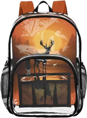 senya Transparent School Bag Deer Orange Sunset Travel Backpack With Water-Resistant PVC Plastic Clear Bagpack