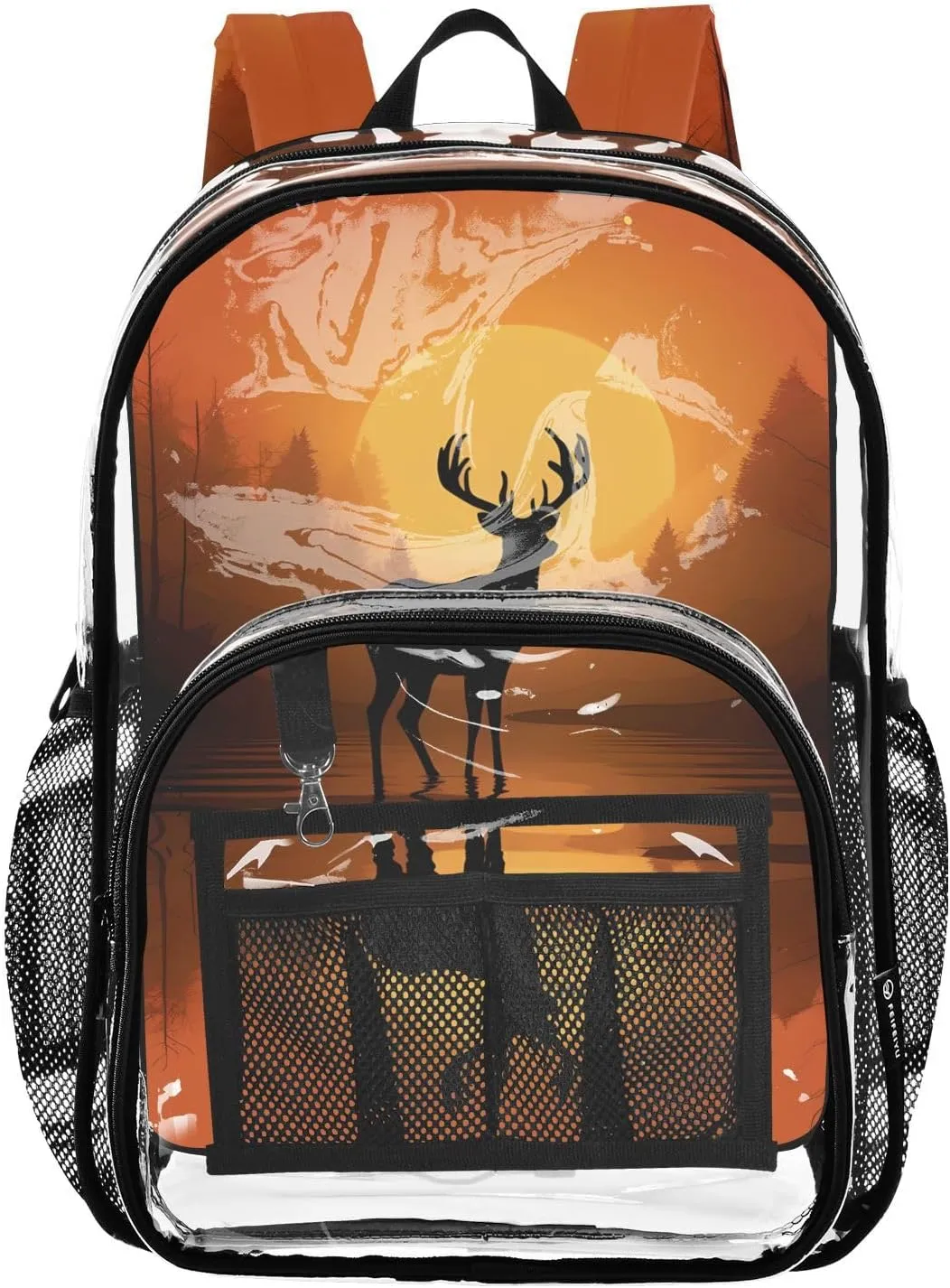 senya Transparent School Bag Deer Orange Sunset Travel Backpack With Water-Resistant PVC Plastic Clear Bagpack