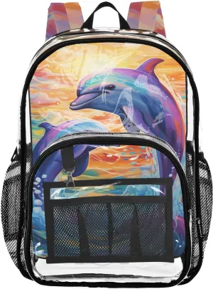 senya Transparent School Bag Dolphin Diving Travel Backpack With Water-Resistant PVC Plastic Clear Bagpack