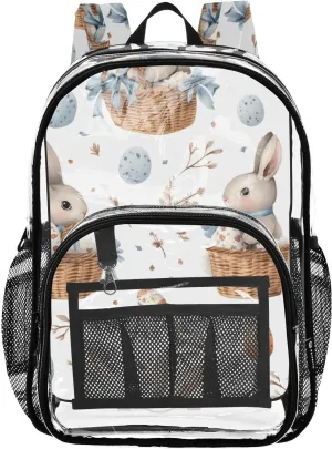 senya Transparent School Bag Easter Bunnies Basket Travel Backpack With Water-Resistant PVC Plastic Clear Bagpack