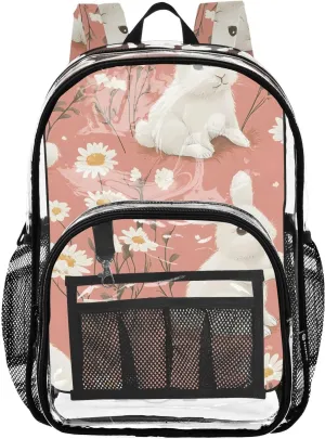 senya Transparent School Bag Easter White Rabbit Travel Backpack With Water-Resistant PVC Plastic Clear Bagpack