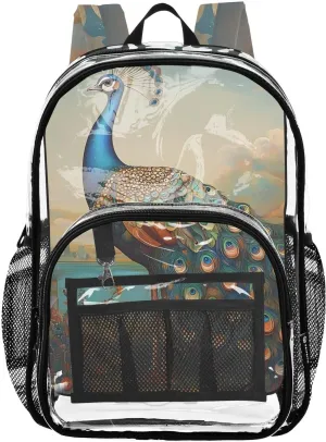 senya Transparent School Bag Elegant Peacock Travel Backpack With Water-Resistant PVC Plastic Clear Bagpack