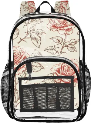 senya Transparent School Bag Elegant Red Rose Travel Backpack With Water-Resistant PVC Plastic Clear Bagpack