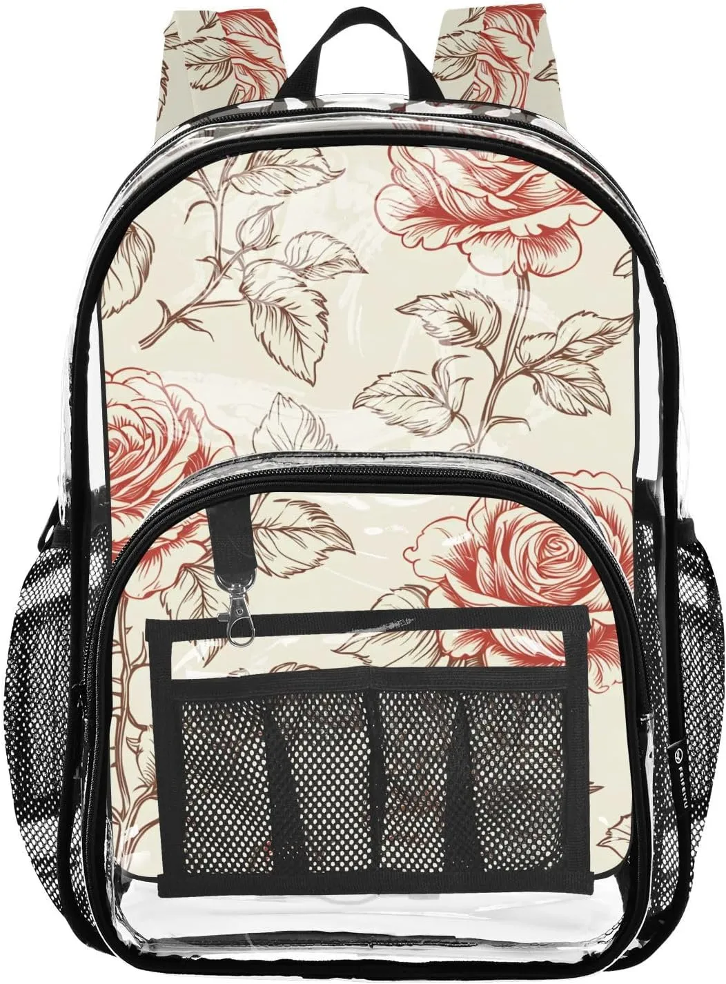 senya Transparent School Bag Elegant Red Rose Travel Backpack With Water-Resistant PVC Plastic Clear Bagpack