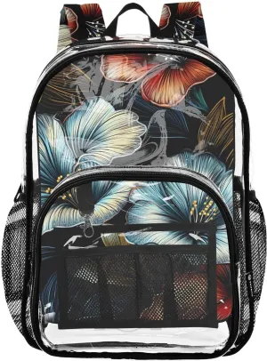 senya Transparent School Bag Embroidery Morning Glory Travel Backpack With Water-Resistant PVC Plastic Clear Bagpack