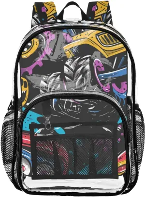senya Transparent School Bag Funny Monster Trucks Travel Backpack With Water-Resistant PVC Plastic Clear Bagpack