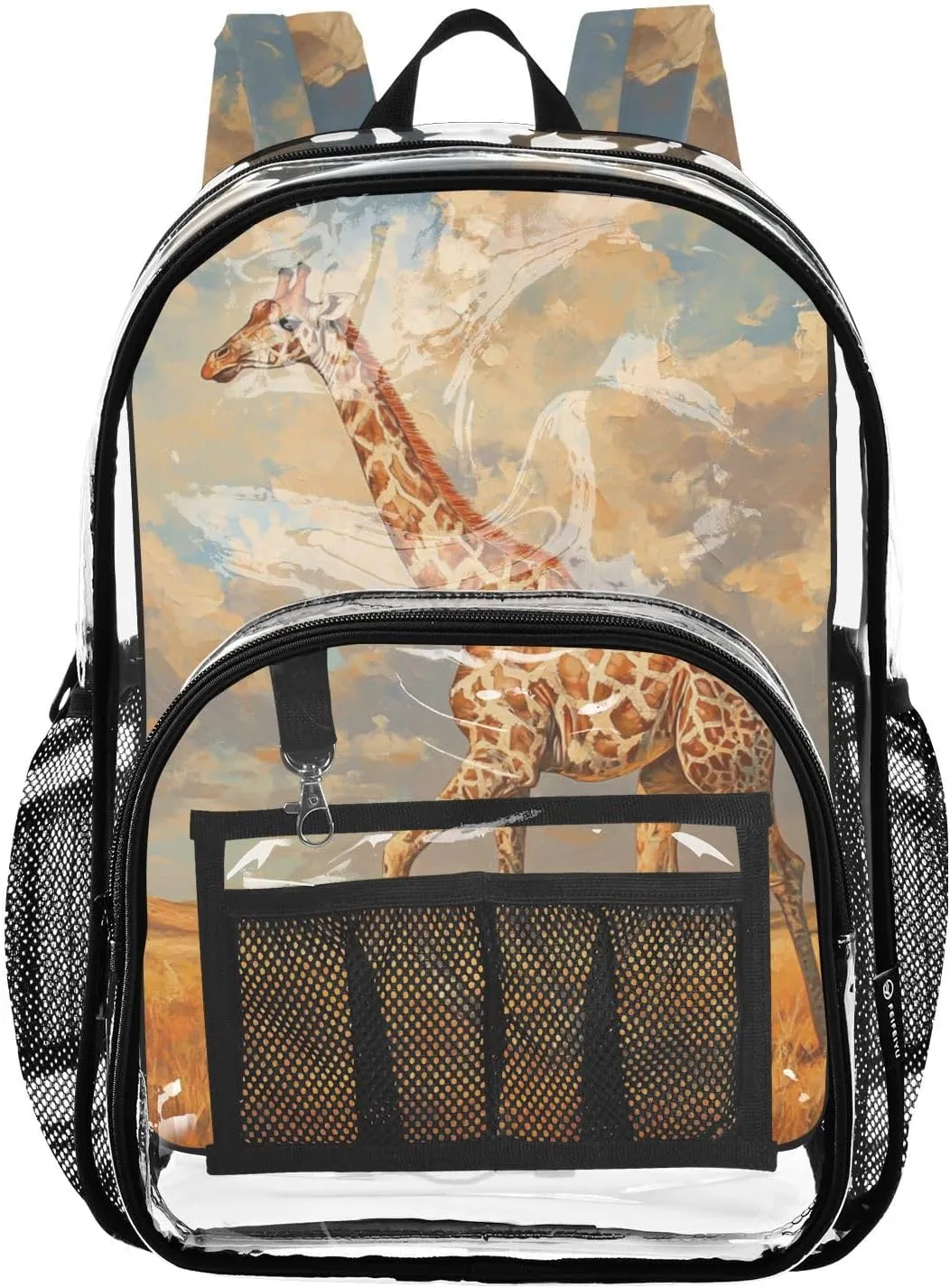 senya Transparent School Bag Giraffe Rice Fields Travel Backpack With Water-Resistant PVC Plastic Clear Bagpack