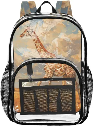 senya Transparent School Bag Giraffe Rice Fields Travel Backpack With Water-Resistant PVC Plastic Clear Bagpack
