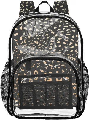 senya Transparent School Bag Golden Leopard Print Travel Backpack With Water-Resistant PVC Plastic Clear Bagpack
