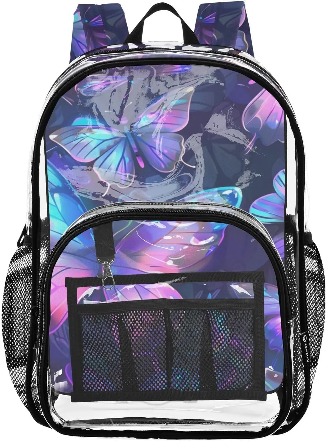 senya Transparent School Bag Gorgeous Purple Butterflies Travel Backpack With Water-Resistant PVC Plastic Clear Bagpack