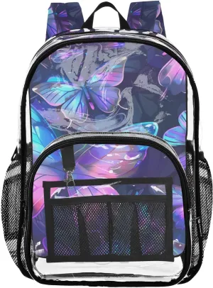 senya Transparent School Bag Gorgeous Purple Butterflies Travel Backpack With Water-Resistant PVC Plastic Clear Bagpack