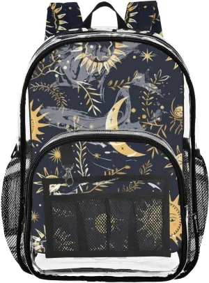 senya Transparent School Bag Gothic Sun Moon Travel Backpack With Water-Resistant PVC Plastic Clear Bagpack