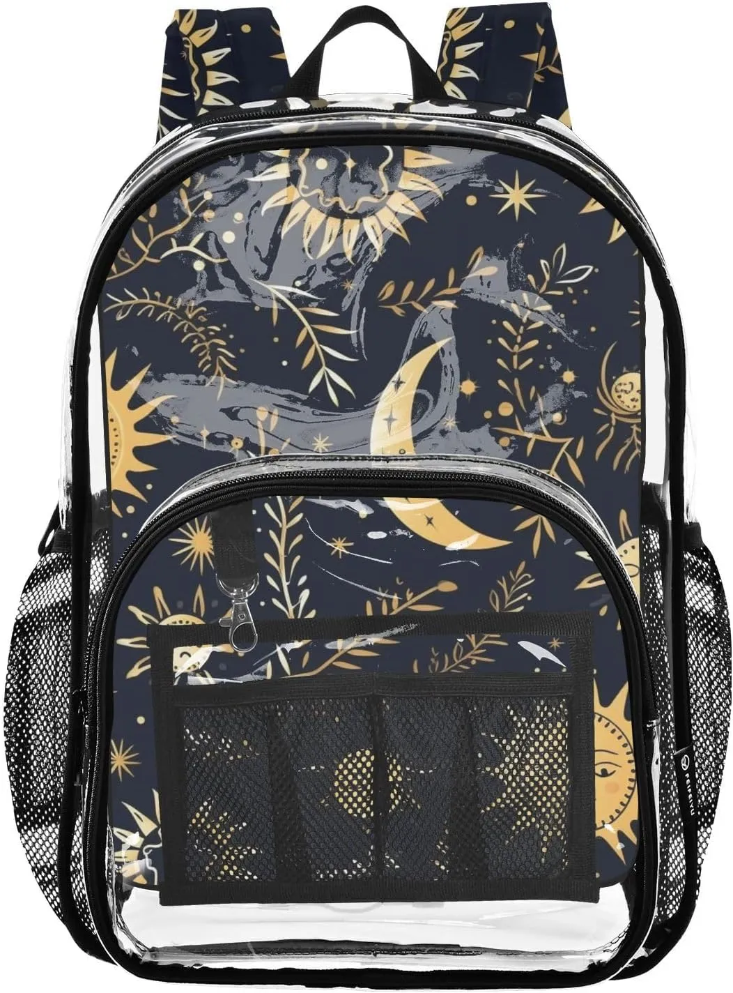 senya Transparent School Bag Gothic Sun Moon Travel Backpack With Water-Resistant PVC Plastic Clear Bagpack