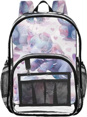 senya Transparent School Bag Heart Elephants Travel Backpack With Water-Resistant PVC Plastic Clear Bagpack