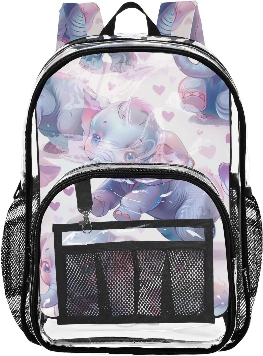 senya Transparent School Bag Heart Elephants Travel Backpack With Water-Resistant PVC Plastic Clear Bagpack