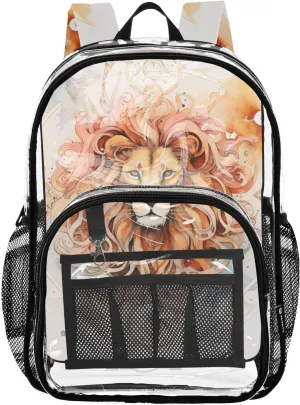 senya Transparent School Bag Ink Orange Lion Travel Backpack With Water-Resistant PVC Plastic Clear Bagpack
