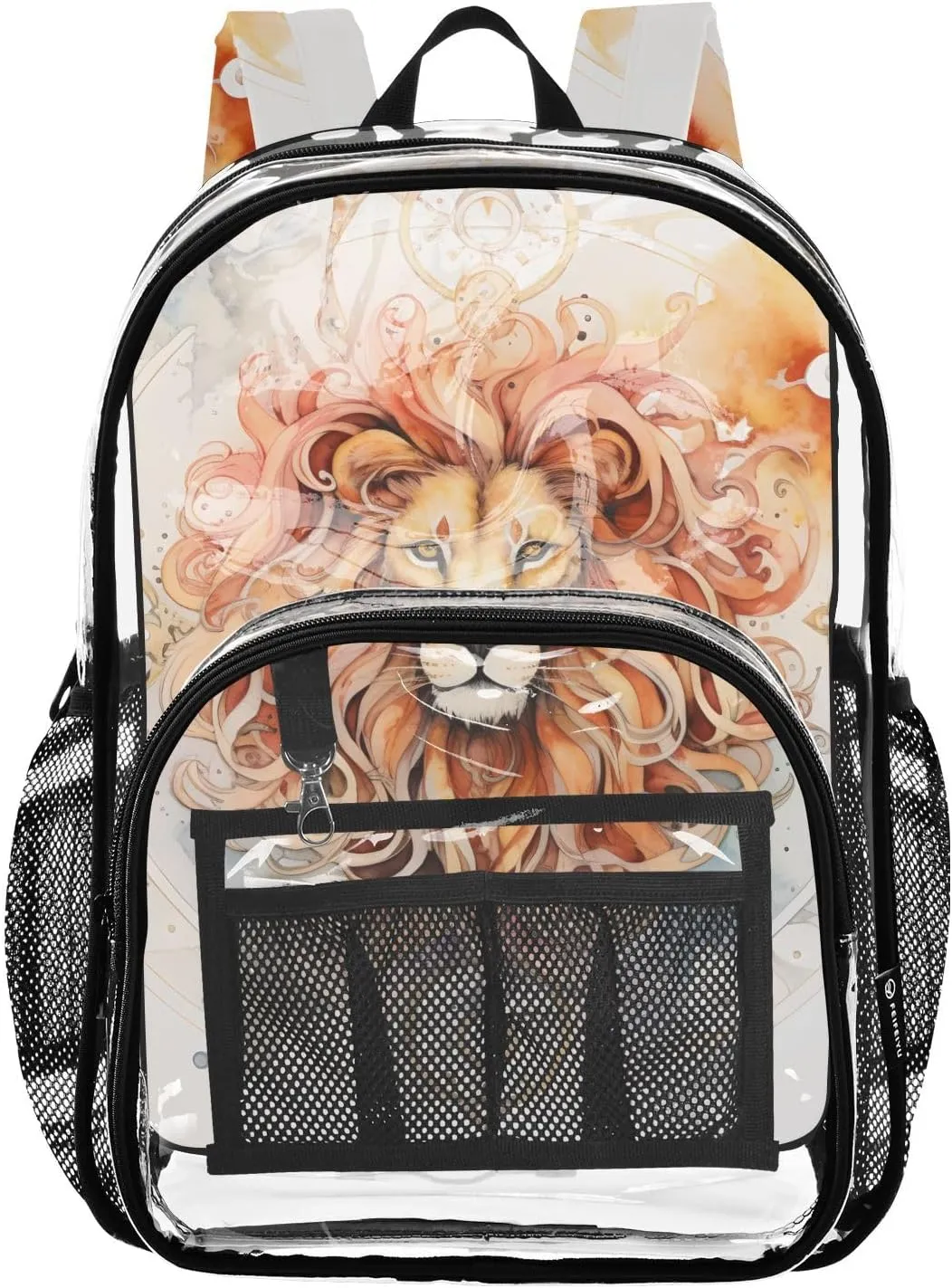 senya Transparent School Bag Ink Orange Lion Travel Backpack With Water-Resistant PVC Plastic Clear Bagpack